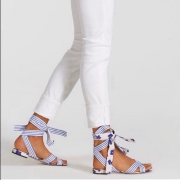 CAbi Shoes - CaBi Blue and White Floral/Striped Tie Up Sandals